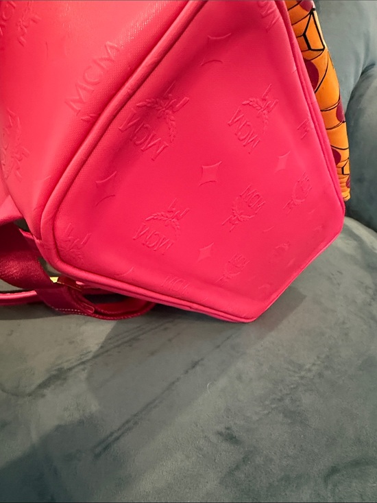 MCM Hot Pink Backpack with Yellow & Plum Patterned Front Pocket LIKE BRAND NEW! main image 6